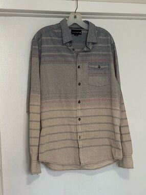 Ocean Current Men's Long-Sleeve Striped Button-Up Shirt in light blue and Tan